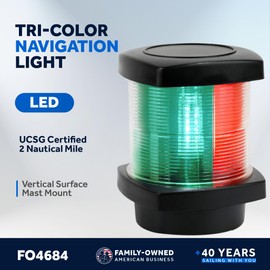Five Oceans LED Tri-Color Navigation Light, High Performance Polycarbonate Housing, 12V DC, Meets USCG 2 NM Rules, Mast Mount for Sailboat - FO4684