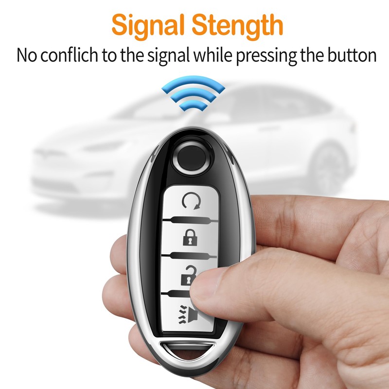 Compatible with Nissan Key Fob Cover with Leather Keychain,Soft TPU
