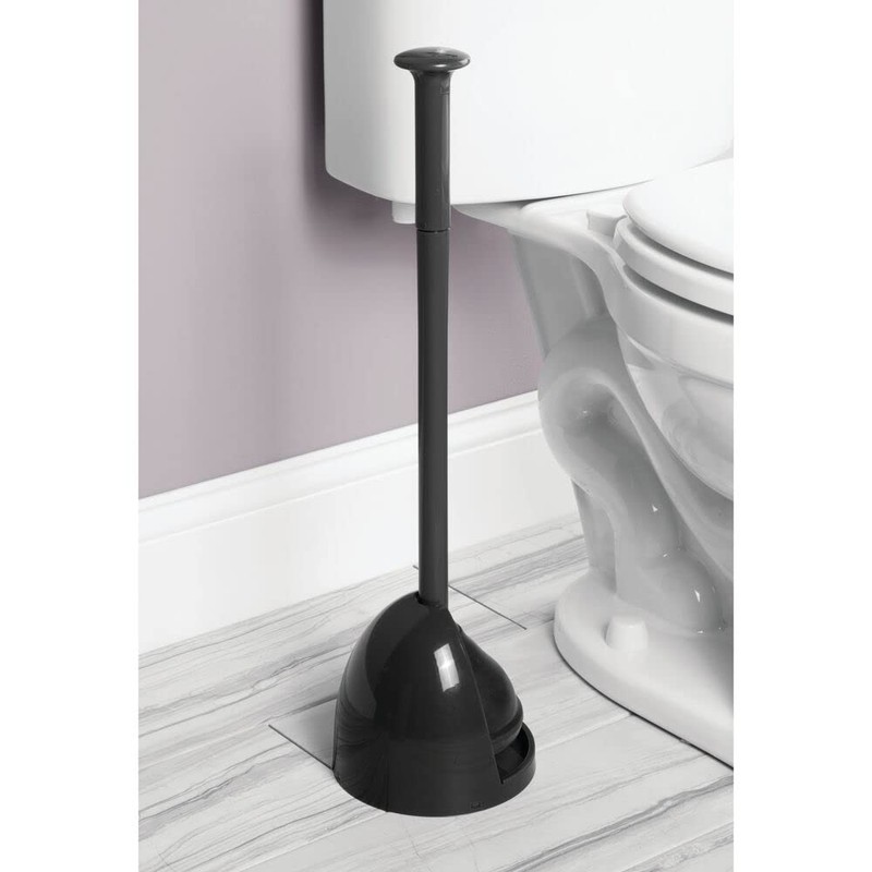 mDesign Plastic Freestanding Hideaway Toilet Bowl Plunger with Holder Set