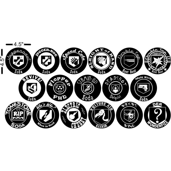 GRG Full Set of 17 Zombie Perk Logo Stickers for
