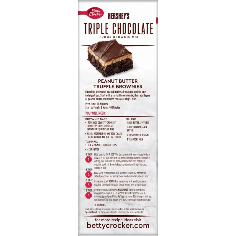 Betty Crocker HERSHEY'S Triple Chocolate Fudge Brownie Mix, 20 oz,