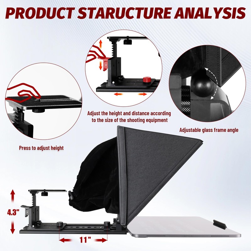 GEIMRSY i7 /14-inch teleprompter with Remote Control, Adjustable Camera mounting