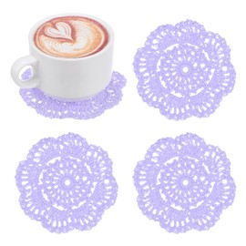 M METERXITY 4-Pack Handmade Crochet Coasters, 4Inch/10cm Round Cotton Placemats for Table/Cup/Bowl/Vase/Tea Trays/Home Decoration, Lace Doilies Place Mats [Light Purple]