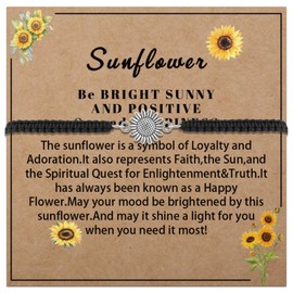 MollyQueen Sunflower Gifts for Women Sunflower Bracelets for Women Sunflower Gifts Sunflower Bracelet Adjustable Bracelet for Teen Girls Women (Black Sunflower Bracelet)