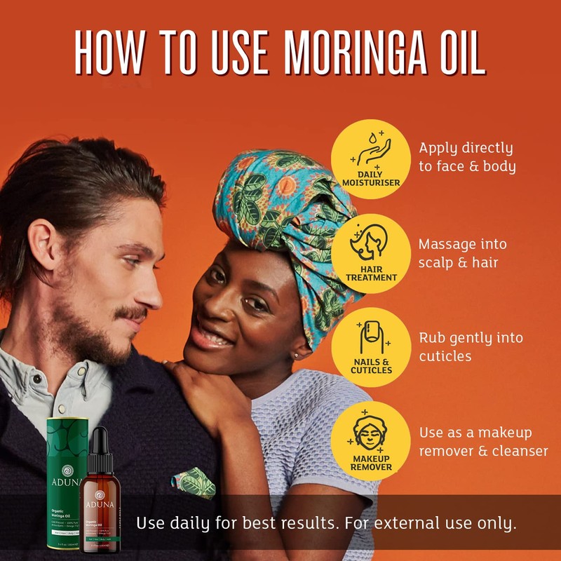 Aduna Moringa Oil 100% Organic 100ml | Unrefined Cold-Pressed Body,