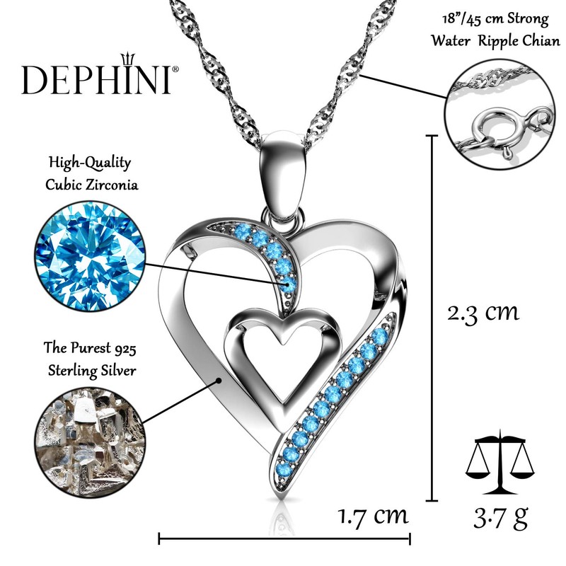 DEPHINI - Double blue Heart Necklace - 925 Sterling Silve