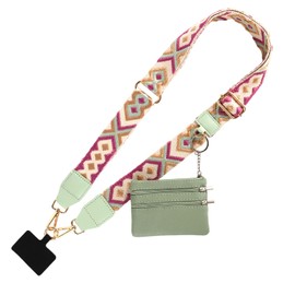 Phone Strap Crossbody with Zippered Pouch, Clip and Go Phone Strap with Wallet Purse Hands-Free Cross Body Cell Phone Neck Strap Holder for Outdoor Sport Exercise Shopping Daily Activity (Green)