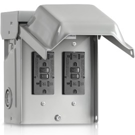 WILAWELS Outdoor Outlet Box, Waterproof Outdoor Electrical Outlet Box, Dual 20 Amp WRTR GFCI Receptacles, 3R Enclosure, Weatherproof Outdoor Receptacle Box for Yard Outside, ETL Listed H04OB06