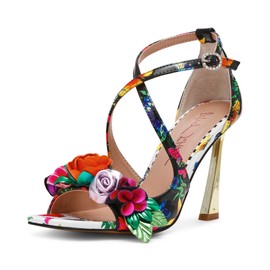 Betsey Johnson Women's Mikah Heel Sandal, Black Multi, 7.5