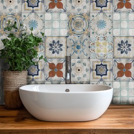 THE NISHA 18 PC Pack (6 X 6) Thin Art Artistic Bohemian Peel and Stick Wall Sticky Backsplash Vinyl Waterproof Removable Tile Sticker Decals for Bathroom & Kitchen, 6x6 Inch, Spanish Spring 2001-6