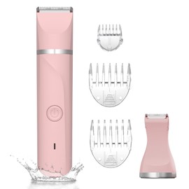 Bikini Trimmer for Women,Electric Razors Shaver for Bikini Legs Pubic Hair,Rechargeable Ladies Bikini Hair Trimmer Removal with Snap-in Ceramic Blades IP7X Washable Head,Wet and Dry Use,Pink