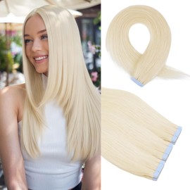 Faddishair Tape in Hair Extensions Human Hair 18 Inch 20Pcs 50Grams Platinum Blonde Remy Human Hair Tape in Extensions Invisible Salon Quality (Platinum Blonde)