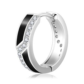KRKC & CO Hoop Earrings, Single Ear, Men's Earrings, Black, 0.6 inches (15 mm), 925 Silver, Hypoallergenic Metal, 14K Gold Plated, Zirconia, Round Hoop, Black, Simple, Unisex, Sterling Silver Cubic
