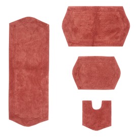 Home Weavers Waterford Collection 100% Cotton Tufted Bath Rug, Extra Soft and Absorbent Bath Rugs, Non-Slip Plush Bath Carpet, Machine Wash, Bath Mat for Bathroom, 4 Piece Set, Coral