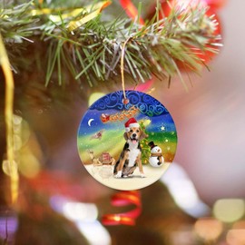 Christmas Ornament 2024-Cute Beagle Round Christmas Tree Ornaments Keepsake Home Decor for Your Xmas Tree Ceramic Ornament 3" with a Gift Box