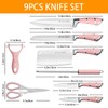 Kitchen Knife Set, Retrosohoo 9-Pieces Pink Sharp Non-Stick Coated Chef