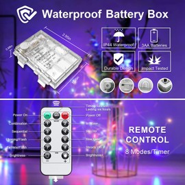 JMEXSUSS Paquete De 2 200 Luces Led De Hadas De 66 Pies, Funciona Con Pilas, Luces De Cadena Con Mando A Distancia, 8 Modos De Luces De Hadas De Navidad Para Dormitorio, Patio, Jardín, Cubierta, Fiest