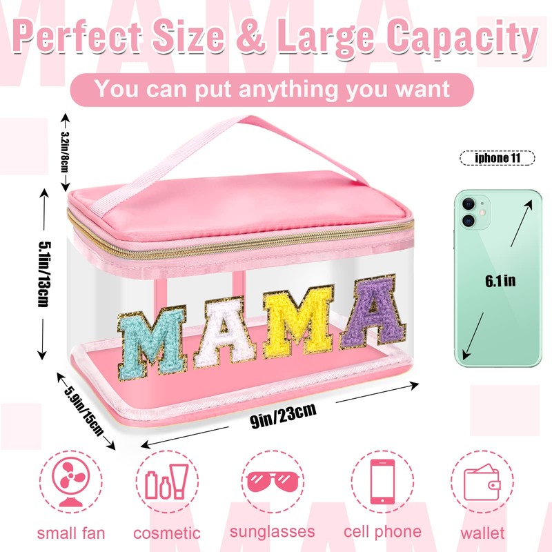Bolsas de maquillaje transparentes con letras de chenilla, bolsa de