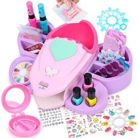 Kids Nail Polish Set for Girls 7-12, Nail Art Kit Storage Desk with Nail Dryer, Hand Massage Spa Kit, Kid Manicure Salon Studio Girl Stuff Birthday Gift Girl Ages 6 7 8 9 10 11 12