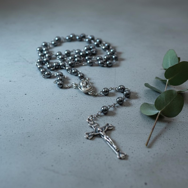 Nazareth Store unisex-adult Hematite Rosary Black Stone Beads Necklace with