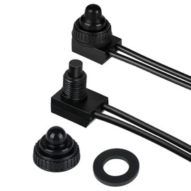 OWOFYDR 2PCS IP67 Waterproof Push Button Switch, 12V DC SPST ON-Off Switch for RV, Automotive, Motorcycle & Bathroom Fan KP-107-2PCS (Black)