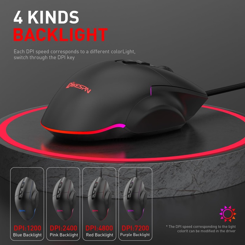 LYXLOVERI x11 RGB Gaming Mouse, Programmable, Ergonomic Design,7200 DPI,4 Radiant