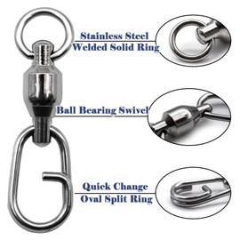 FishTrip Ball Bearing Swivel with Oval Split Rings - 25pcs Snap Swivels Fishing Tackle Saltwater Freshwater (Size 2_50lbs)