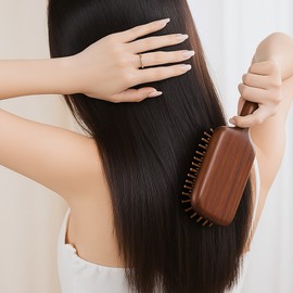 Cellretem Partners Wooden Hair Brush Forecombe Wood Paddle Brush Cushion Anti-Tangle Hair Comb Wooden Hair Brush