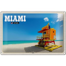FEMER Tin Sign Travel 30 x 20 cm Miami USA Beach Sea Holiday Decorative Tin Sign