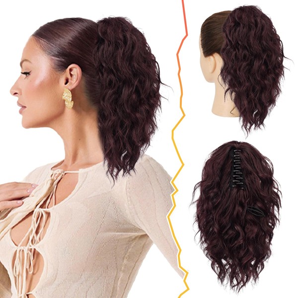 BARSDAR Red Ponytail Extension - 12 Inch Claw Clip Ponytail