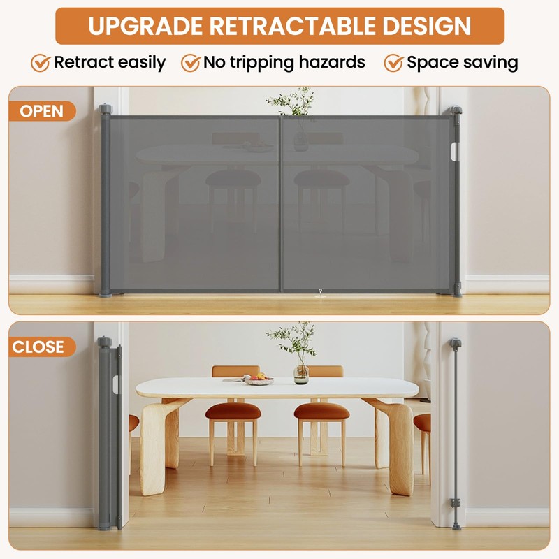 Upgrade 71 inch Retractable Baby Gates for Stairs, Retractable Dog