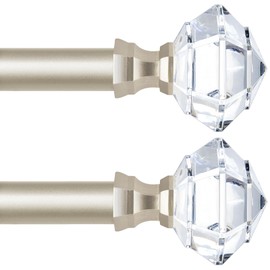 TONIAL 2 Pack Curtain Rods for Windows 48 to 84 Inch, Telescoping Splicing 3/4 Single Rods for Windows Decorative Drapery Rod 32 to 86 with Acrylic Diamond Finial, Champagne Gold