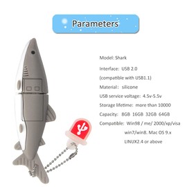 USB Flash Drives 32G, USB Pen Drive Waterproof USB Stick, Gift for Students Girls Girls（Shark，32GB）