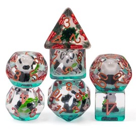 World of Dice - Pen and Paper Dice Set, Panda Edition, 7 Piece Polyhedral Role Play Dice Set with Cute Panda Bear Design for DND, DSA, Role Playing Games, and More