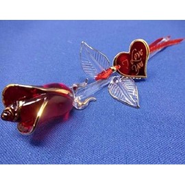 Glass Baron ~ "I Love You" Red and Gold Rose Figurine