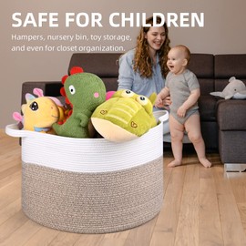 Extra Large Blanket Basket for Nursery or Living Room - Woven Cotton Rope Laundry Hamper - XXL 22"x13"w,Woven Baby Laundry Basket with Handle for Pillow Neutral Home Decor Blanket Bin Toy Basket