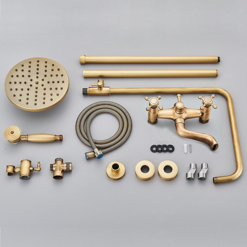 Gotonovo Antique Brass Exposed Shower System Set 8 in Rainfall