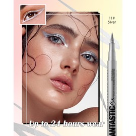 Matte Liquid Eyeliner Pen, Waterproof, Colourful Eyeliner Pen Lasts 24 Hours, Pigmented With Long-Lasting, Smudgeproof, Ultrapigmented, Quick Drying, Creates Defined Lines, Vegan-11 Silver