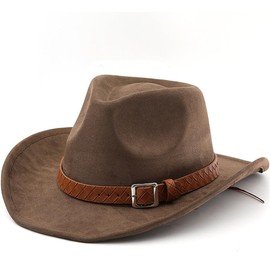 Women Western Cowgirl Hats Men Vintage Cowboy Hat Wide Brim Trendy Fedora Felt Jazz Hat with Buckle Belt (UK, Alpha, One Size, M, Coffee)