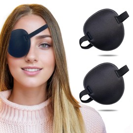 2 Pcs 3D Eye Covers for All Ages, Adjustable Black Therapy Patch for Lazy Eye and Vision Correction (Round)