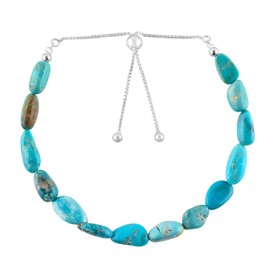 Genuine Turquoise Gemstone Beads Nuggets Bolo Bracelet, Adjustable Slider Chain, Energy Stones, Chakra Healing Crystals, Silver Plated, Gift for Women, Birthstone, Gemstones Jewelry,10 inch