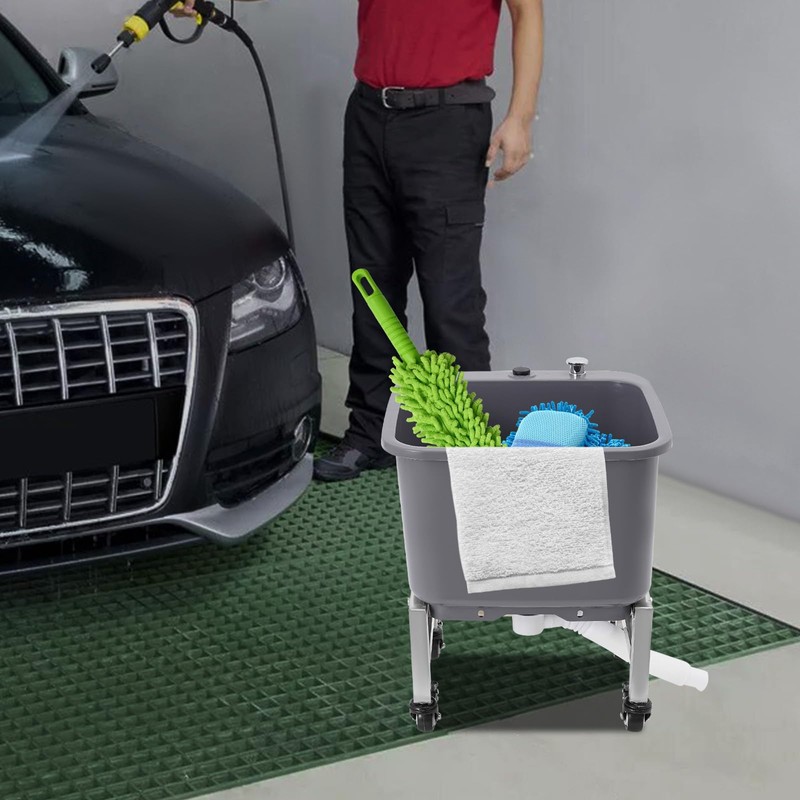 CUBELLIN Floor Mop Sink Plastic Utility Sink with One-Touch Drain