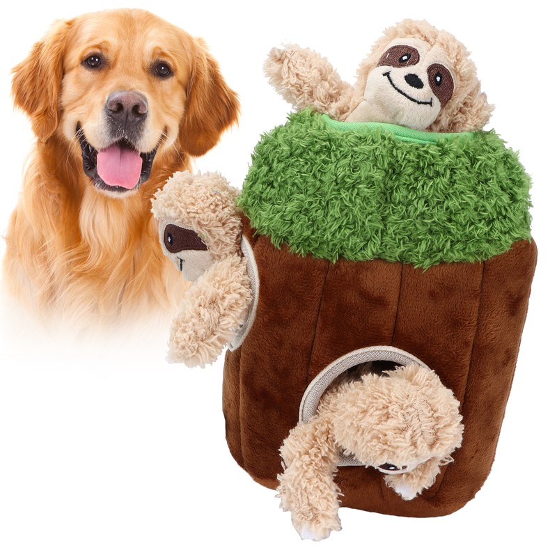Sloth Trunk Holes Toys for Dog Squeaky Plush Toys Hide