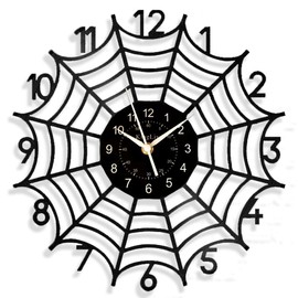 YiJaLyn 12 Inch Spider Web Vinyl Record Wall Clock, Spider Decoration Home Theme Wall Clock, Game Room Decor, Spider Wall Decor for Kitchen Office Living Room, for Men Child Boy, Black (No LED)