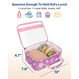 Bagseri Clear Kids Lunch Bags - Girls Lunch Box for School Reusable Snack Bag with Water Bottle Holder Stadium Approved Clear Bag, Purple Cute Unicorn