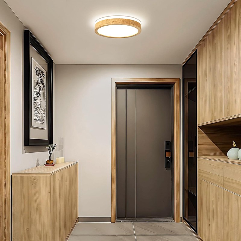 Pevfah Modern Dimmable Wood Flush Mount Ceiling Light, 2700K-6000K 5CCT