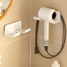 SUPTEC 2 Pack Universal Hair Dryer Holder, Self Adhesive Wall Mount Stand for Most Brand/Size Hair Blow Dryer Hair Dryer Organizer Rack with Plug&Wire Hook for Bathroom