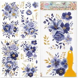 GLOBLELAND 4 Blatt Lila Vintage Blumen Rubbelbilder Abstrakte Blumenstrauß Dekor Transfers Frühlingsblumen Aufkleber Transfers Für Schlafzimmer Wohnzimmer Schreibtisch Tischdekoration