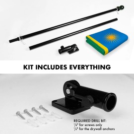 UD_G128 Combo Pack: 6 Ft Tangle Free Aluminum Spinning Flagpole (Black) & Rwanda Rwandan Flag 3x5 Ft, LiteWeave Pro Series Print