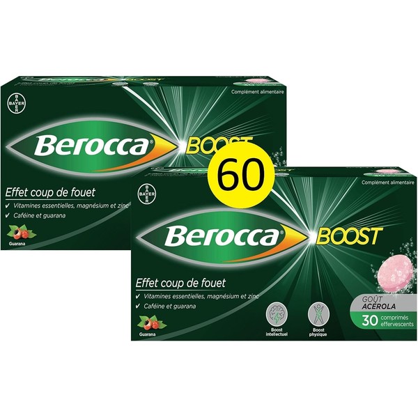 Berocca® Boost – Beat Effect – Helps Reduce Fatigue – Vitamin B12, Guarana, Caffeine, Vitamin C and Magnesium, Acerola, Food Supplement – 2 x 30 Effervescent Tablets